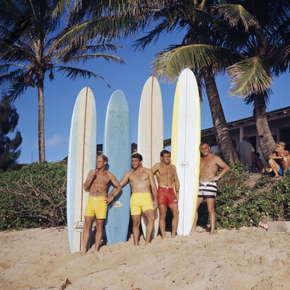 LeRoy Grannis, Greg Noll surf team, Sunset beach, 1966. Courtesy of M+B Gallery