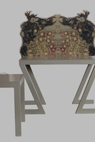 «Sillón Garúa», Dinorah Carballo, ensamble/impresión digital de objeto y metal, 1999