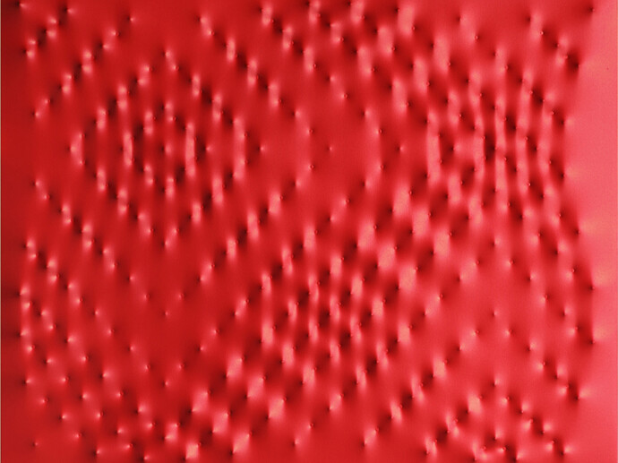 Enrico Castellani, Superficie rossa, 2009, acrilico su tela, 120 x 150 cm