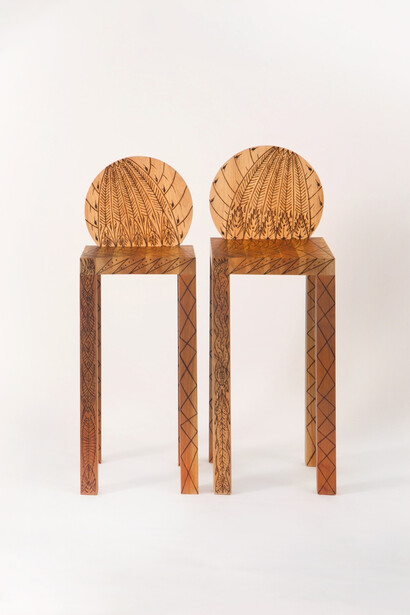 Pedro Barrail, Stool, 2023, 800 x 572 in. Courtesy of the artist and Cristina Grajales Gallery