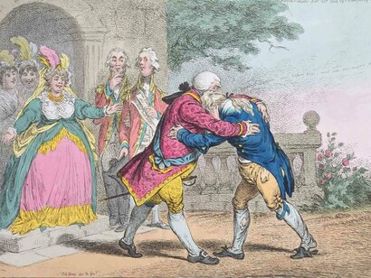 James Gillray (1757‒1815), The Reconciliation, 1804, Coloured etching © Courtesy of the Warden and Scholars of New College, Oxford / Bridgeman Images