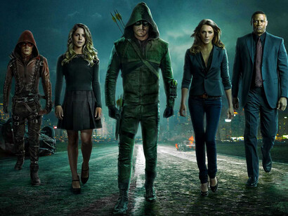 Arsenal, Felicity Smoak, Green Arrow, Laurel Lance (Black Canary) and John Diggle (Spartan)