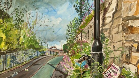 Robert Soden, Sheeps Head a Pound!, Hendon Road 2013, Watercolour, gouache & acrylic. 75x105cm