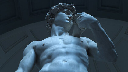 David is a masterpiece of Italian Renaissance sculpture in marble created from 1501 to 1504 by Michelangelo, Firenze, Italy