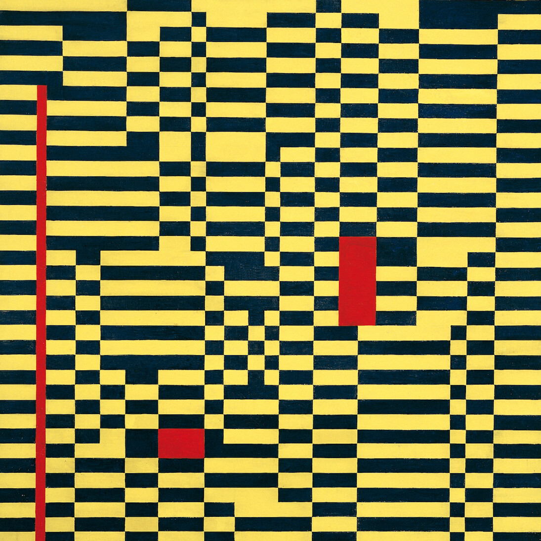 Mario Nigro, Scacchi gialli e blu, 1950, Olio su tela, 147,5x110 cm. Courtesy A arte Invernizzi, Milano