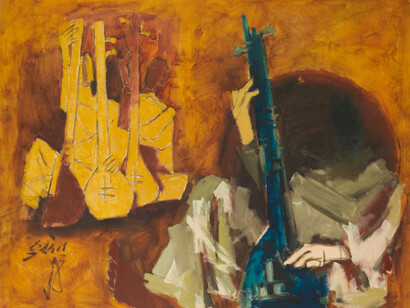 M.F. Husain
Untitled (Sitar Players)
1970
Oil on canvas
31 x 50 in.