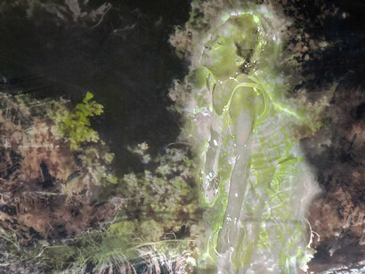 Christine Barbe, Panoramic, series, L’imaginaire des lieux (Imaginary places), 2014/2015 Paint, ink, ballpoint pen and mixed media on photograph, printed on canvas, 70 x 140 cm Courtesy Galerie Eric Mouchet