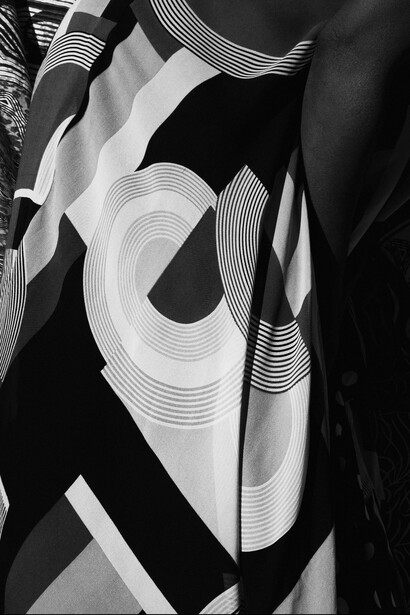 Keisha Scarville, Untitled (detail), 2026. Archival Pigment Print, Vinyl, Digital Print
on Crepe Georgette. Installation dimensions vary. Image courtesy of the artist. © Keisha
Scarville