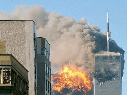 United Airlines Flight 175 crashes into the south tower of the World Trade Center complex in New York City during the September 11 attacks, USA