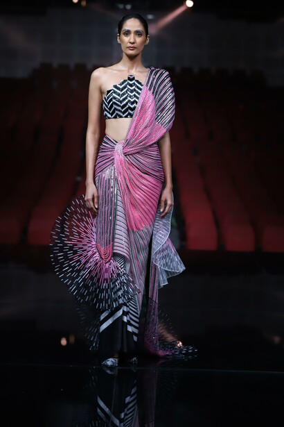 Model in pink dress for Couture week 2022, New Delhi, India