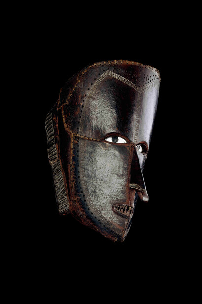 Mask from Mer, Mer, Torres Strait, Queensland, before 1855, Turtle shell, shell, fibre, Torres Strait, before 1855 © The Trustees of the British Museum