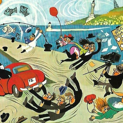 Quando la Bora arriva, il mare si increspa e l’aria diventa limpida e pungente. Dettaglio di cartolina postale triestina, Italia