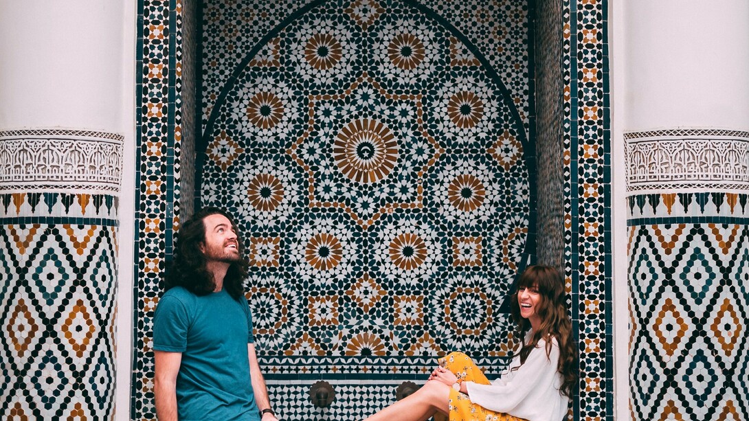couple enjoying architecture at Dar Si Said Museum in Marrakesh