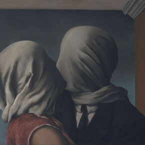 René Magritte (Belgian, 1898–1967). The Lovers (Les Amants), 1928. Oil on canvas; 54 × 73.4 cm (21 3/8 × 28 7/8 in.). Museum of Modern Art, New York. Gift of Richard S. Zeisler. © Charly Herscovici – ADAGP – ARS, 2014