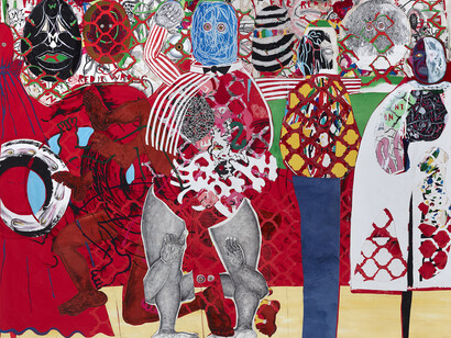 Trenton Doyle Hancock, I Want to Be at the Meeting After the Separation, 2014, acrylic and mixed media on canvas, 228.6 x 274.3 x 8.2 cm, Image courtesy of Hales Gallery, London. Copyright Trenton Doyle Hancock