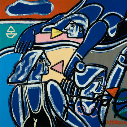 America Martin, Women Swimming and Whistling, Oil and Acrylic on Canvas, 72" x 79". Courtesy of JoAnne Artman Gallery
