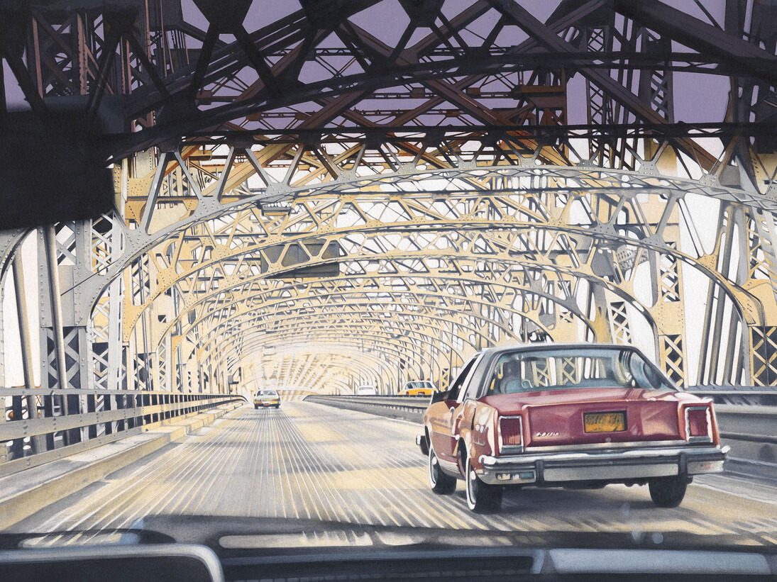 Denis Ryan, Queensborough Bridge, Acrylic on paper, 30 x 54 cm