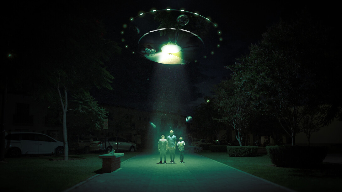 A digital artwork depicting the UFO sightings by the commoners