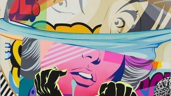 Pose, Action, acrylic and spray paint on clayboard panel, 48 x 36 x 2 inches, (121.92 x 91.44 x 5.08 cm)