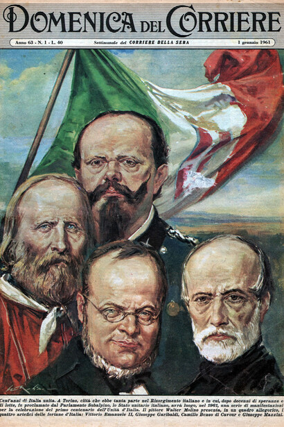 Vittorio Emanuele II, Giuseppe Garibaldi e Camillo Benso di Cavour per l'Unità d'Italia