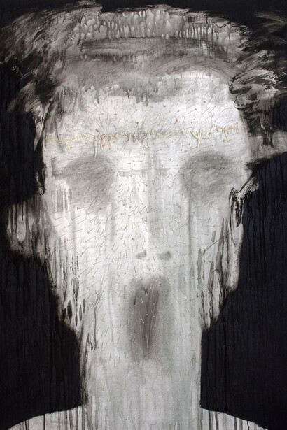 Gatot Pujiarto, Personal Crisis (Krisis Karakter), 2015, Acrylic and thread on canvas, 200 x 150 cm; 78 3/4 x 59 in.