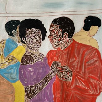 Sissòn, Annie (detail), 2024. Acrylic and charcoal on cotton canvas, 63 x 63 inches. Courtesy of the artist and Allouche Gallery