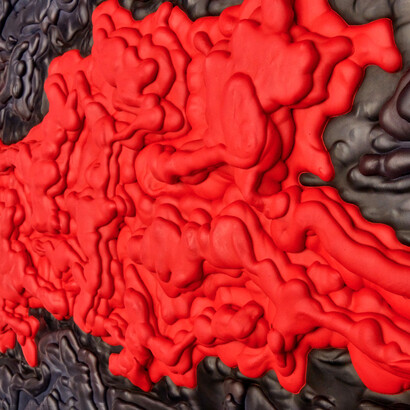 The paintings’ surfaces are in a constant state of flux