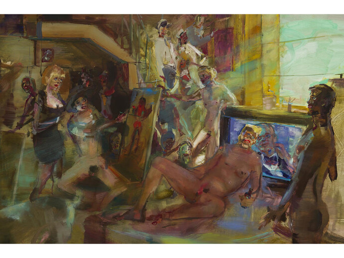 Angela Dufresne, A Real Allegory Of My Artistic And Moral Life (detail), 2014, oil on canvas, 84 by 132 inches. Courtesy of Monya Rowe Gallery, New York