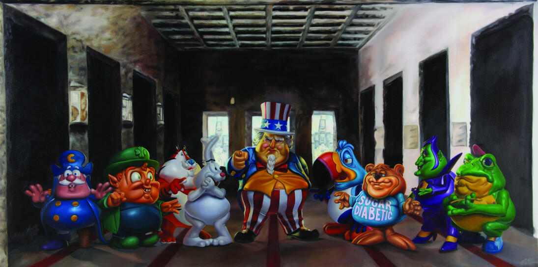 Uncle scam's last breakfast, Oil on Canvas 92x178cm