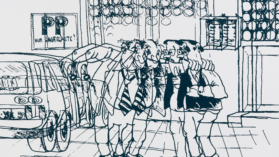 Oliver Osborne,
Double Drunk (Niemetzstr.), 2015,
Silkscreen on linen,
193 x 314 cm,
76 x 123 5/8 ins,
courtesy Vilma Gold, London
