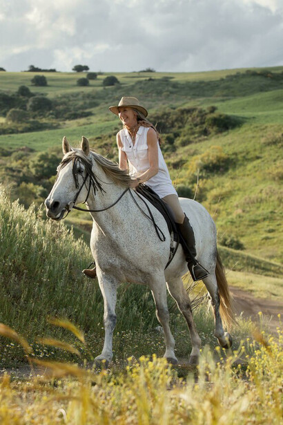 Caballo blanco de raza andaluz, descendiente de los que llegaron en el siglo XV desde España