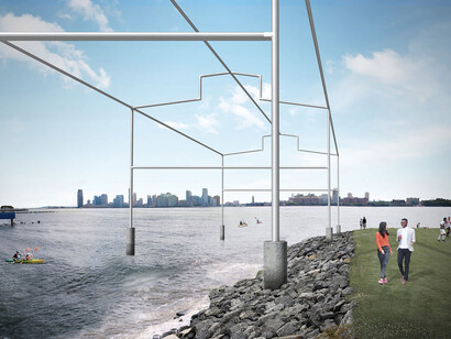 Rendering of the proposed project, Day's End, looking west. Courtesy Guy Nordenson and Associates