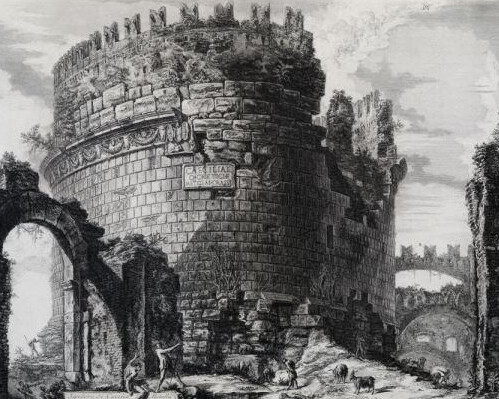 Giovanni Battista Piranesi Mausoleo di Cecilia Metella, 1762, acquaforte, Museo di Roma