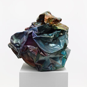 John Chamberlain, Asarabaca, 1973, Industrial weight aluminum foil with acrylic lacquer & polyester resin, 22 x 25 1/2 x 27 inches