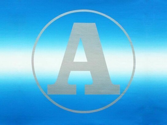 Alphabet (Blue & Silver A), 2011, Silkscreen and Rainbow Roll on canvas