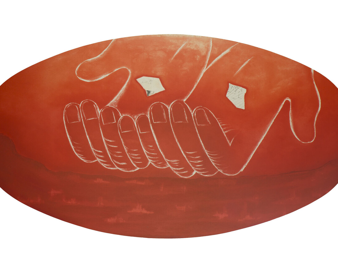 Enzo Cucchi, La Dono, 1992, incisione calcografica, acquatinta, puntasecca su rame, 249 x 137 cm, foto di Moira Ricci Galleria Gioacchini, Ancona