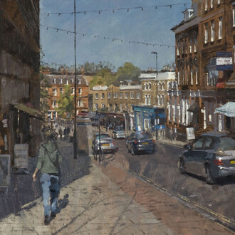 Benjamin Hope, Blackheath from Lee Road. Oil on Board, 2017, 50 x 40 cm. Courtesy of Gallery Different