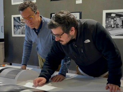 Tomaras working with a client and street photographer João Cabral, making final evaluations on a series of prints for one of João’s exhibitions. All of his images were optimized and printed in Tomaras's studio