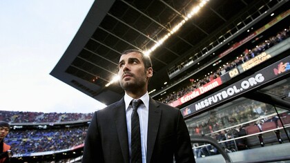 Josep Guardiola pendant le match de la Liga entre Barcelona et Recreativo Huelva au stade Camp Nou le 11 avril 2009 à Barcelone, Espagne 