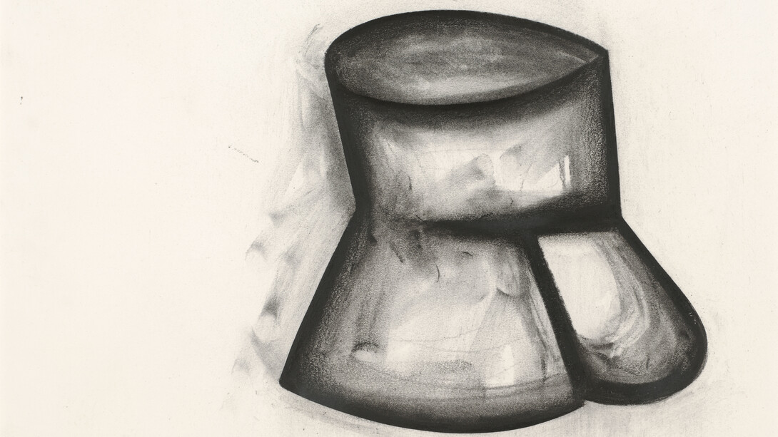Jay DeFeo, Pink Cup Fights Back (for R.N.), 1989, Charcoal on paper, 16 1/8 by 20 1/8 in. 41 by 51.1 cm