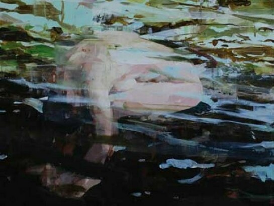 Alex Kanevsky, Detail of Figure in Landscape (Diptych), 2013, Oil on panel, 20 x 40 inches