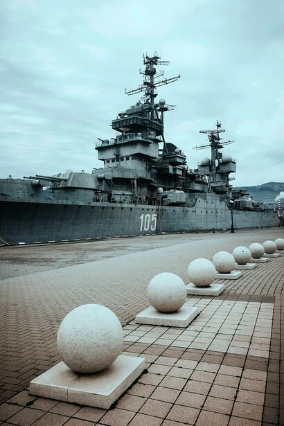 A naval ship ready for battle in the sea