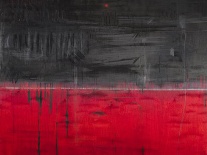 “Landscape 2,  “ ink, graphite , charcoal on wood, 122x122 cm