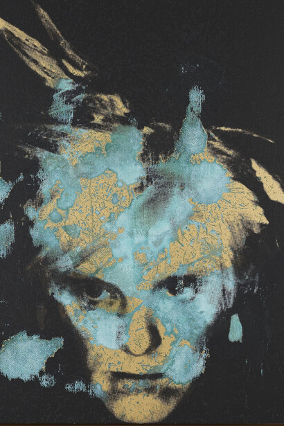 Gavin Turk (b. 1967), Fright Wig Piss, 2014, Silkscreen on canvas, 100 x 100 cm; (39 3/8 x 39 3/8 in.)