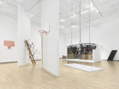 Hugh Hayden, Home work, exhibition view. Courtesy of Rose Art Museum