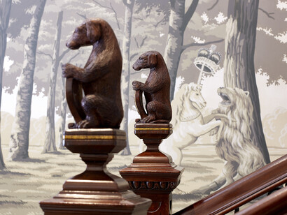 Close-up of the handpainted wallpaper in the newly refurbished Front Hall