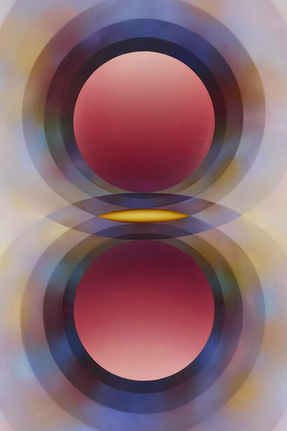 Loie Hollowell, Overview effect in red and yellow with small mandorla, 2024. Courtesy of Pace Gallery