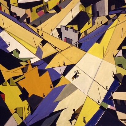 Guglielmo Sansoni (Tato), Sensazione di volo - 2° tempo, 1929, olio su tela, inv. AM 818. Mostra "Il tempo del Futurismo", presso la Galleria Nazionale d'Arte Moderna, Roma, Italia