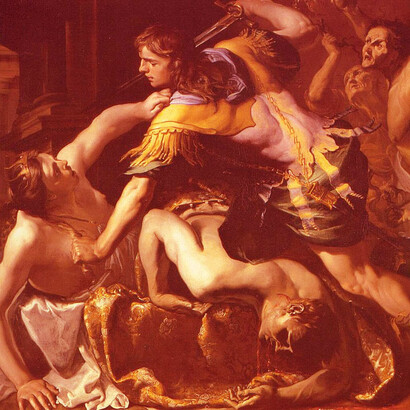 "Orestes matando a Egisto y Clitemnestra", Bernardino Mei, 1654