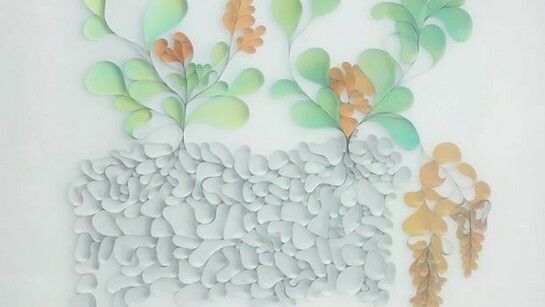 Hunt Rettig, Accrued Accompaniment, 2013, Polyester Film, Synthetic Rubber and Acrylics, 70 x 90 Inches